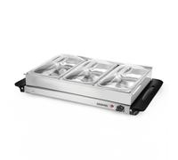 GEEPAS 300W Electric Food Warmer Buffet Server for Table - 3 x 2.4 Litre Stainless Steel Buffet Trays with Lids - Variable Temperature Control & Plate Warmer Function Cool-Touch Handles Chafing Dishes
