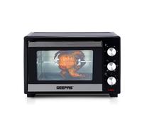 GEEPAS 30L Mini Oven & Grill | Electric Oven with Rotisserie Baking Roasting Grilling | 1600W Temp Control 100-230°C Double Glass Door 60min Timer Auto Shut Off Bell Compact for Dorm Caravan Kitchen