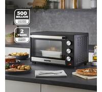 GEEPAS 30L Mini Oven & Grill | Electric Oven with Rotisserie Baking Roasting Grilling | 1600W Temp Control 100-230°C Double Glass Door 60min Timer Auto Shut Off Bell Compact for Dorm Caravan Kitchen