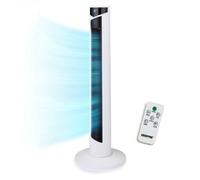 GEEPAS 37" Tower Fan with Remote Control | Bladeless Oscillating Cooling Digital Touch Display, 3 Speed Levels 4 Wind Modes With 12H Timer | Electric Standing Air Circulator for Home Office, 45W White