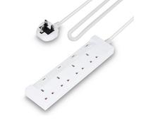 GEEPAS 4 Gang Extension Lead, 10M Cable | 4-Way Plug Extension Cable | 4 Socket Desk Power Strip with Individual Switches for Home Office | Heavy Duty UK Plug | White