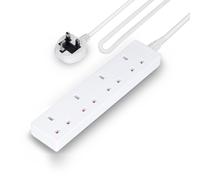 GEEPAS 4 Gang Extension Lead, 1M Cable | 4-Way Plug Extension Cable, 13A | Wall Mountable & Multi Socket Mains Strip for Home Bedroom Office | Heavy Duty UK Plug | White