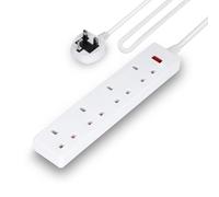 GEEPAS 4 Gang Extension Lead, 1M Cable | 4-Way Plug Extension Cable with Neon Indicator Light | Wall Mountable & Multi Socket Mains Strip for Home Bedroom Office | Heavy Duty UK Plug White