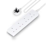 GEEPAS 4 Gang Extension Lead, 2M Cable | 4-Way Plug Extension Cable, 13A | Wall Mountable & Multi Socket Mains Strip for Home Bedroom Office | Heavy Duty UK Plug | White