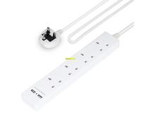 GEEPAS 4 Gang Extension Lead, 2M Cable | 4-Way Plug Extension Cable | Wall Mountable & Multi Socket Power Mains Strip with 2 USB Ports for Home Office | Heavy Duty UK Plug | White