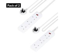 4 Gang Extension Lead, 2M Cable Indicator Light Pack of 2 Geepas White One Size