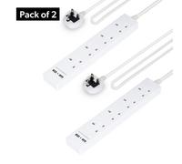 Geepas 4 Gang Extension Lead, 2M Cable Wall Mountable 2 USB Ports in White Geepas White