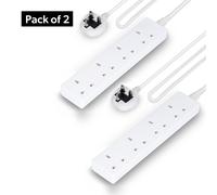 Geepas 4 Gang Extension Lead, 2M Cable Wall Mountable & Multi Socket Mains Strip in White Geepas White