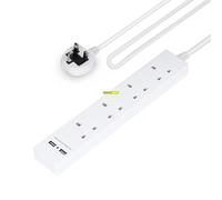 Geepas 4 Gang Extension Lead, 2M Cable Wall Mountable with 2 USB Ports in White Geepas White