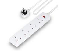 GEEPAS 4 Gang Extension Lead, 10M Cable | 4-Way Plug Extension Cable | 4 Socket Power Strip with Neon Indicator Light | Heavy Duty UK Plug