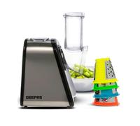 Geepas 200W 4 in 1 Electric Salad Maker | Electric, Multi Grater, Fruit Cutter, Vegetable Slicer, Shredder | Food Processor, Cylinder Design with 4 Cone Blades Set - 2 Year Warranty