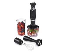 Geepas 4-in-1 Hand Blender with Electric Whisk, 860ML Vegetable Chopper & 600ML Beaker | 200W Stick Blender, Soup Mixer, Hand Immersion blender| Mini Food Processor for Baby Food Soup Fruits Egg Whisk