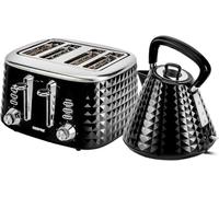 Geepas 4 Slice Bread Toaster & 1.5L Cordless Electric Kettle Combo Set Textured Design | 750W Toastie Machine 7 Browning Control | 3000W Pyramid Kettle Auto Shut Off & Boil Dry Sensor, Black