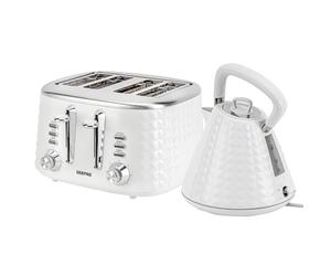 Geepas 4 Slice Bread Toaster & 1.5L Cordless Electric Kettle Combo Set with Textured Design - 1750W Toastie Machine with 7 Browning Control - 3000W Pyramid Kettle with Auto Shut Off & Boil Dry Sensor
