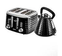 GEEPAS 4 Slice Bread Toaster & 1.5L Cordless Kettle Combo Textured Set Black