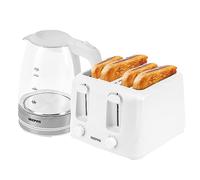 4 Slice Bread Toaster & 1.7L Illuminating Electric Glass Kettle Combo Set Geepas White One Size