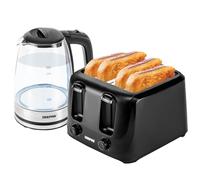 Geepas 4 Slice Bread Toaster & 1.7L Illuminating Electric Glass Kettle Set - 2200W Cordless Jug Kettle, Auto Shut Off & Boil Dry Sensor - 1400W Toaster with Dual Control & 6 Level Browning, Black