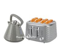 Geepas 4 Slice Textured Toaster & 1.5L Cordless Electric Kettle Combo Set - Grey