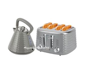 Geepas 4 Slice Textured Toaster & 1.5L Cordless Electric Kettle Combo Set - Grey