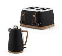 GEEPAS 4 Slice Toaster & 1.7L Electric Kettle Combo Set NordiQ Design | Matte Finish with Wood Accents | 1500W 6 Browning Levels Defrost Reheat & Cancel | 3000W Rapid Boil Cordless Jug Kettle | Black
