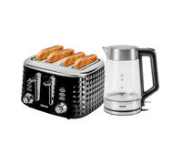 GEEPAS 4 Slice Toaster & 1.7L Glass Kettle Set 3000W Cordless Black Combo UK New
