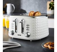 Geepas 4 Slice Toaster 1750W With 7 Browning Levels, Defrost, Reheat & Cancel Argyle In White White