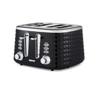 GEEPAS 4 Slice Toaster | 7 Browning Levels with Cancel Defrost Reheat | For Thin Small Bread Slice | 2 Independent Controls 2 Removable Crumb Trays High Lift | 2 Yr Warranty 1750W Black Argyle