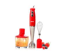 Geepas 400W 3-in-1 Powerful Hand Blender | Sturdy Stainless Steel Blades | 2 Speed Mini Food Processor for Baby Food Soup Vegetables Fruits | 860ml Chopper Bowl & Electric Egg Whisk | 2 Years Warranty