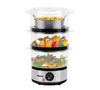 Geepas 3-Tier Food Steamer, 7.2L | Electric Vegetable Steamer with 3 Removable Cooking Bowls & Rice Bowl for Healthy Steam Cooking | 60 Mins Timer, Stainless Steel Housing, Compact Design, 400W