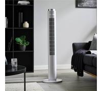 GEEPAS 46" Tower Fan with Remote Control | Bladeless Oscillating Cooling Digital Touch Display, 3 Speed Levels 4 Wind Modes With 12H Timer | Electric Standing Air Circulator for Home Office, 45W White
