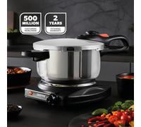GEEPAS 4L Stainless Steel Pressure Cooker | Induction Hob Compatible Cooker | Quick Pressure Release Dual Handles for Fast Cooking at Home or in Catering Kitchens Energy Efficient Safety Lock Silver