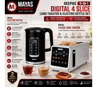 GEEPAS 5-in-1 Digital 4 Slice Long Toaster & Electric Kettle Set | 5 Temperature Settings Keep Warm Function 2200W 1.7L Cordless Jug Kettle | 6 Browning Levels, Cancel Defrost & Reheat Function 1450W