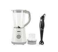 GEEPAS 500W Electric Jug Blender and 180W White Hand Blender Combo set, Stainless Steel Blades, 2 Speed with Pulse Function, 1.5L Jar Coffee Grinder Mill, Stick Blender - Grey & Black
