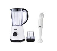 GEEPAS 500W Electric Jug Blender and 180W Hand Blender Combo, Smoothie Maker, Stainless Steel Blades, 2 Speed Pulse Function, 1.5L Jar Coffee Grinder Mill, Food Processor Hand Blender, Black & White