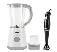 GEEPAS 500W Electric Jug Blender and 180W White Hand Blender Combo set, Stainless Steel Blades, 2 Speed with Pulse Function, 1.5L Jar Coffee Grinder Mill, Stick Blender - Grey & Black