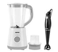 GEEPAS 500W Electric Jug Blender and 180W White Hand Blender Combo set, Stainless Steel Blades, 2 Speed with Pulse Function, 1.5L Jar Coffee Grinder Mill, Stick Blender - Grey & Black