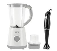 GEEPAS 500W Electric Jug Blender and 180W White Hand Blender Combo set, Stainless Steel Blades, 2 Speed with Pulse Function, 1.5L Jar Coffee Grinder Mill, Stick Blender - Grey & Black