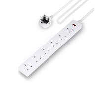 GEEPAS 6 Gang Extension Lead, 1M Cable | 6-Way Plug Extension Cable with Neon Indicator Light | Wall Mountable & Multi Socket Mains Strip for Home Bedroom Office | Heavy Duty UK Plug | White