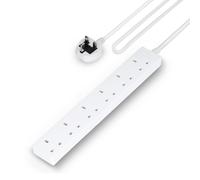 GEEPAS 6 Gang Extension Lead, 1M Cable | 6-Way Plug Extension Cable, 13A | Wall Mountable & Multi Socket Mains Strip for Home Bedroom Office | Heavy Duty UK Plug | White