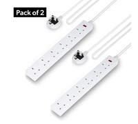 Geepas 6 Gang Extension Lead, 1M Cable Wall Mountable Pack of 2 in White Geepas White