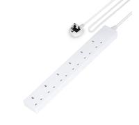 GEEPAS 6 Gang Extension Lead, 2M Cable | 6-Way Plug Extension Cable, Overload Protection | Wall Mountable & Multi Socket Mains Strip for Home Bedroom Office | Heavy Duty UK Plug | White