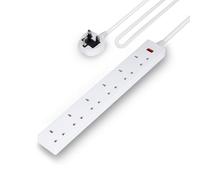GEEPAS 6 Gang Extension Lead, 2M Cable | 6-Way Plug Extension Cable with Neon Indicator Light | Wall Mountable & Multi Socket Mains Strip for Home Bedroom Office | Heavy Duty UK Plug | White