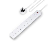 GEEPAS 6 Gang Extension Lead, 2M Cable | 6-Way Plug Extension Cable with Neon Indicator Light | Wall Mountable & Multi Socket Mains Strip for Home Bedroom Office | Heavy Duty UK Plug | White