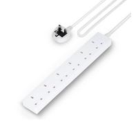GEEPAS 6 Gang Extension Lead, 2M Cable | 6-Way Plug Extension Cable, 13A | Wall Mountable & Multi Socket Mains Strip for Home Bedroom Office | Heavy Duty UK Plug | White