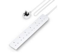 GEEPAS 6 Gang Extension Lead, 2M Cable | 6-Way Plug Extension Cable, 13A | Wall Mountable & Multi Socket Mains Strip for Home Bedroom Office | Heavy Duty UK Plug | White