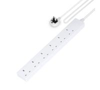 GEEPAS 6 Gang Extension Lead, 2M Cable | 6-Way Plug Extension Cable, Overload Protection | Wall Mountable & Multi Socket Mains Strip for Home Bedroom Office | Heavy Duty UK Plug | White