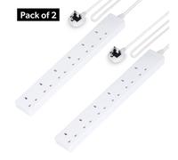 Geepas 6 Gang Extension Lead, 2M Cable Wall Mountable Pack of 2 in White Geepas White