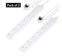 6 Gang Extension Lead, 2M Cable Wall Mountable Pack of 2 Geepas White One Size