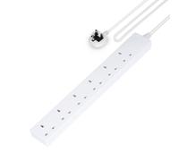 GEEPAS 6 Gang Extension Lead, 2M Cable | 6-Way Plug Extension Cable, Overload Protection | Wall Mountable & Multi Socket Mains Strip for Home Bedroom Office | Heavy Duty UK Plug | White