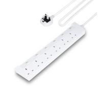 GEEPAS 6 Gang Extension Lead, 5M Cable | 6-Way Plug Extension Cable | 6 Socket Desk Power Strip with Individual Switches for Home Office | Heavy Duty UK Plug | White